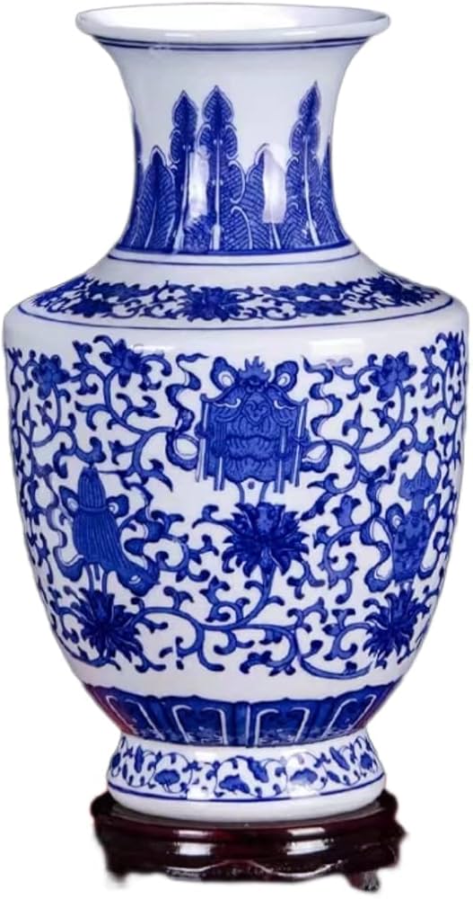 Amazon.co.jp: スタンド付き中国陶器花瓶 白大型中国花瓶 磁器花瓶