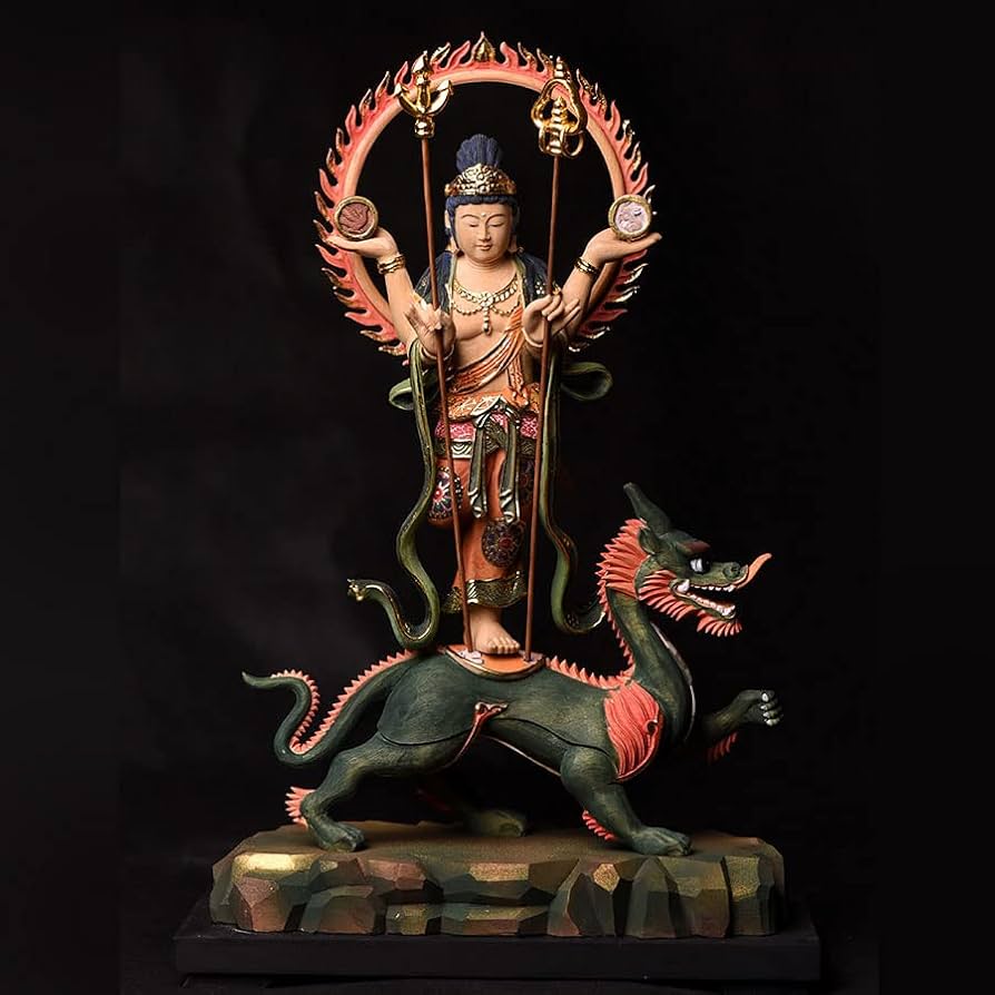 Amazon｜木彫り 仏像 【妙見菩薩立像】桧木製高級彫り彩色 切金（乗亀