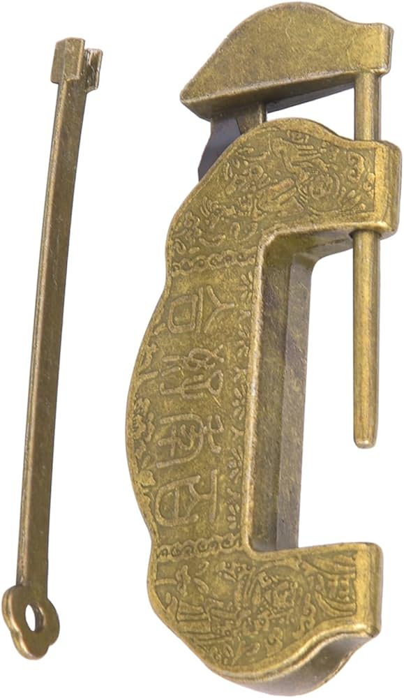 5文字の組合せで解錠できる中国骨董錠前その1（真鍮製 長さ8．2