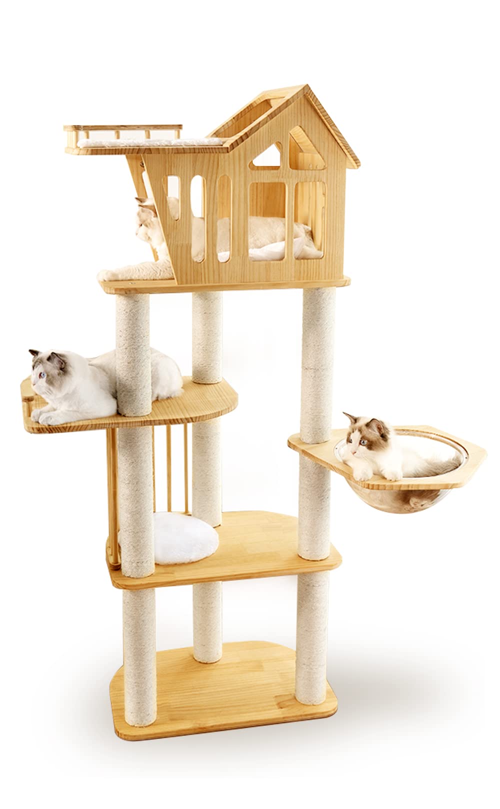 Amazon | 猫家族 キャットタワー 木製 天然木シリーズ 宇宙船カプセル