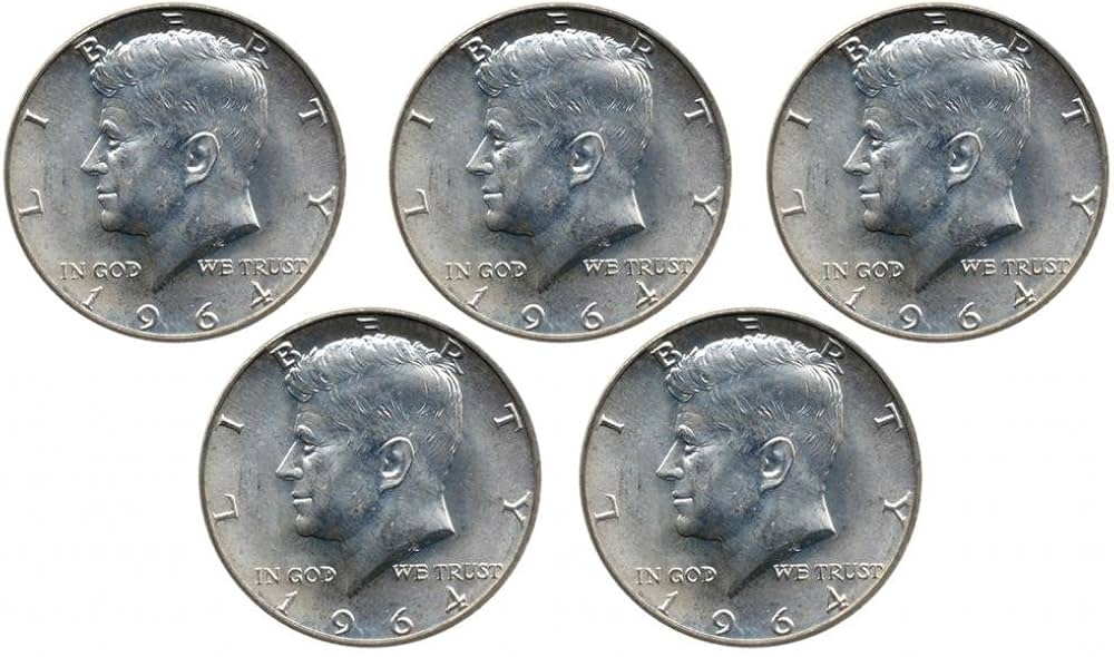 1964 No Mint Mark Set of 5-90% Silver John F Kennedy JFK Half