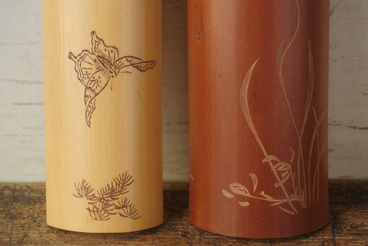 虫喰 竹彫刻 茶則 茶合 仙媒 茶道具 煎茶茶道 中国茶 竹工芸 蓮 蟹