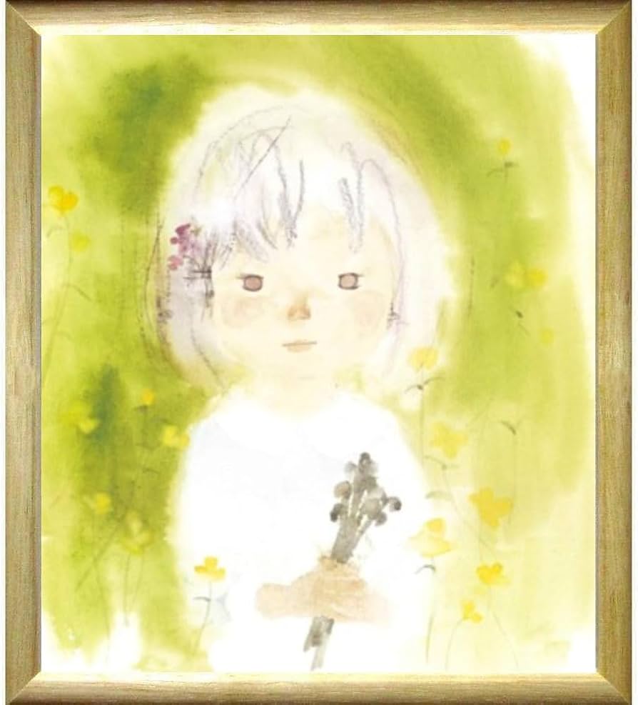 Amazon.co.jp: いわさきちひろ わらびを持つ少女 色紙 ナチュラル 複製