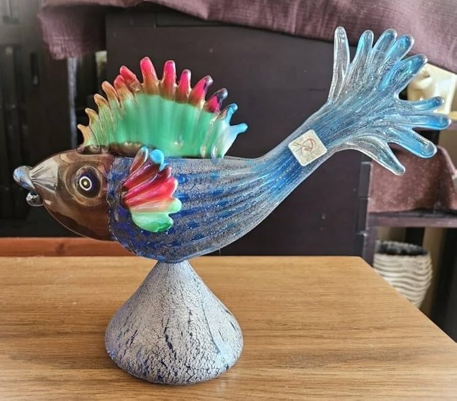 ベネチアングラスストライプ模様のガラスカップ 魚モチーフ