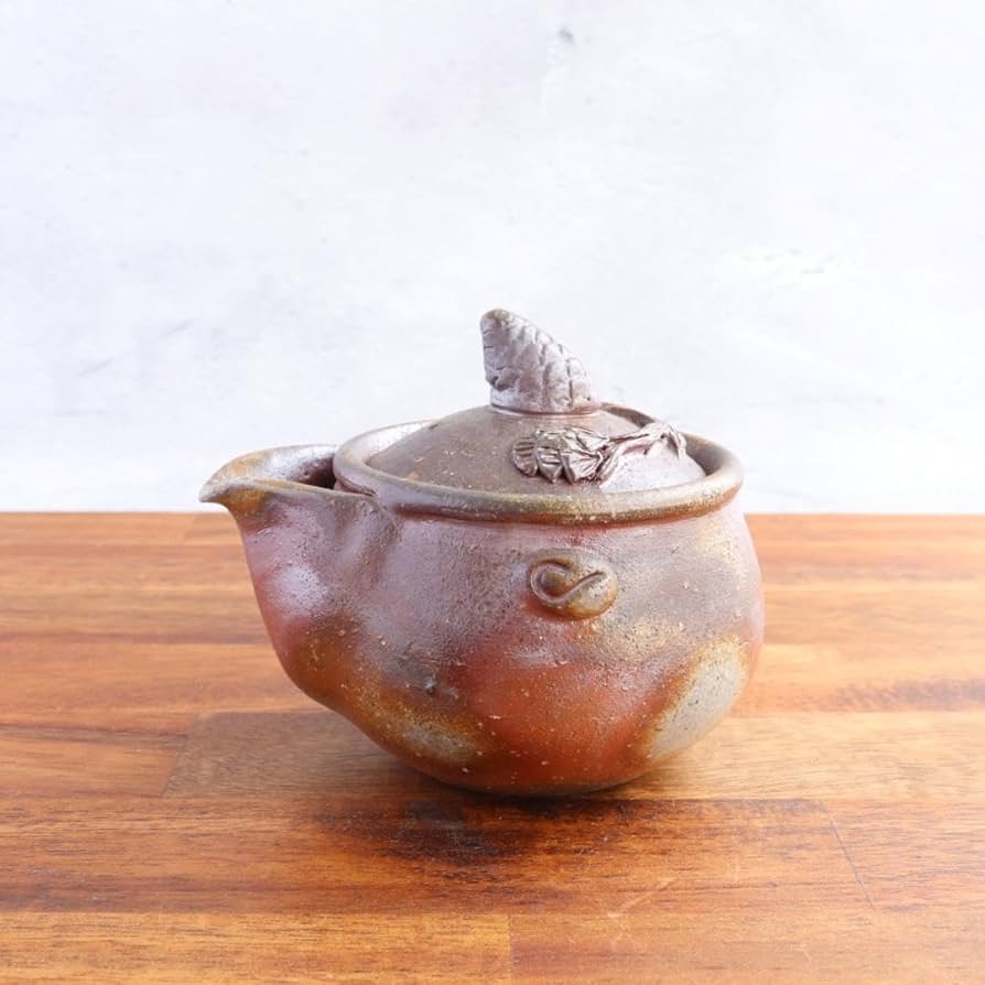 51.備前焼 宝瓶 登り窯 松 まつ マツ 6角 手びねり 急須 ㊾備前焼