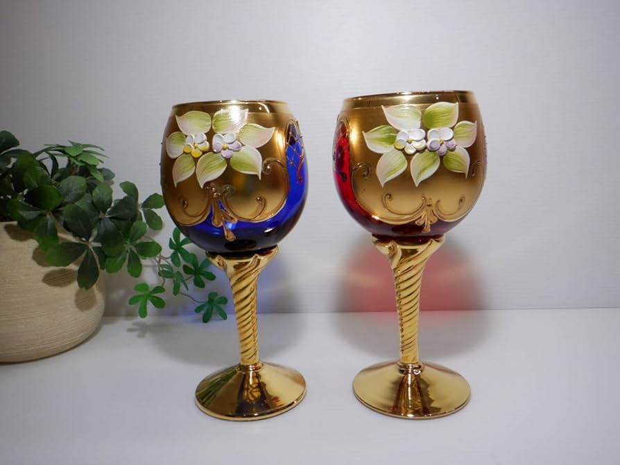 ラグーナ・ムラノ☆ベネチアンペアグラス☆24金装飾 ベネチアングラス