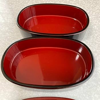 Amazon.co.jp: 川連漆器 木製 漆塗り 二段小判弁当箱 溜内朱 漆器