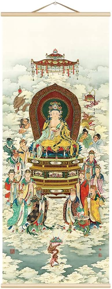 Amazon｜掛け軸／掛軸【菩薩】観音菩薩座像 観音菩薩集萃観音大士仏像