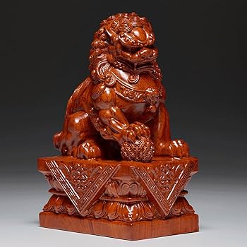 Amazon.co.jp: 木彫り 置物 狛犬（獅子狛犬）木製 (高さ30cm×巾18cm