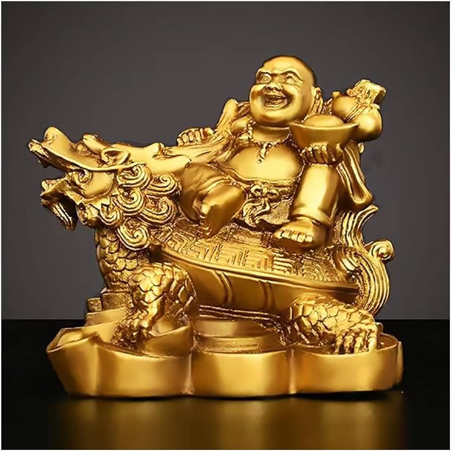 Amazon.co.jp: 布袋様 置物 ゴールド 七福神 金色の 龍亀に座っている