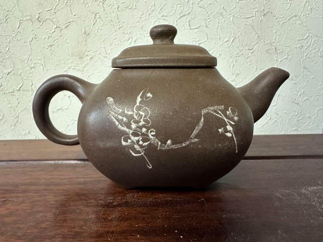 氷】中国美術 宣興紫砂款 朱泥 紫砂 在銘 急須 茶壺 煎茶道具