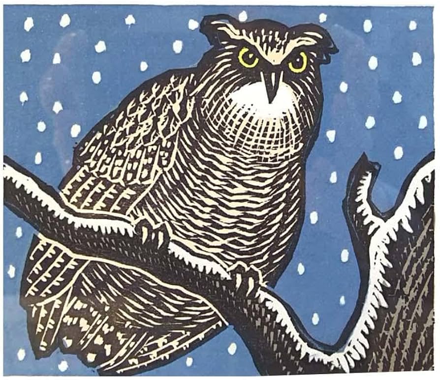 Amazon.co.jp: ☆ 手島圭三郎 ☆ 雪のしまふくろう 手刷り木版画インチ