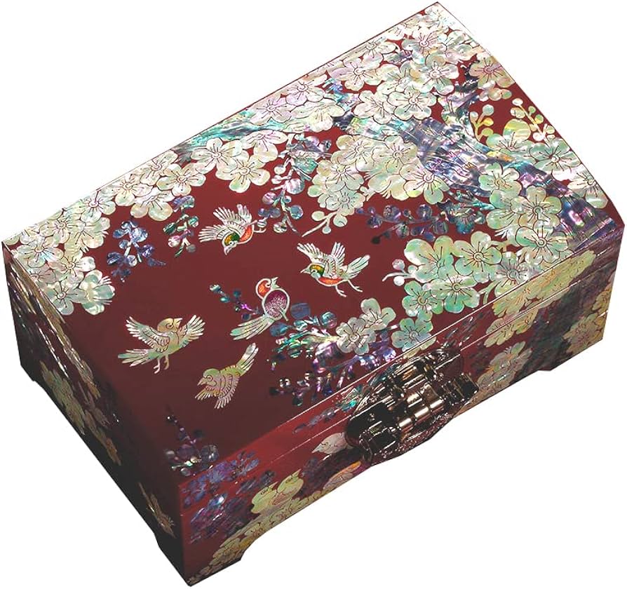 Amazon｜螺鈿漆器 螺鈿細工 ジュエリーボックス 二層宝石箱 花間の