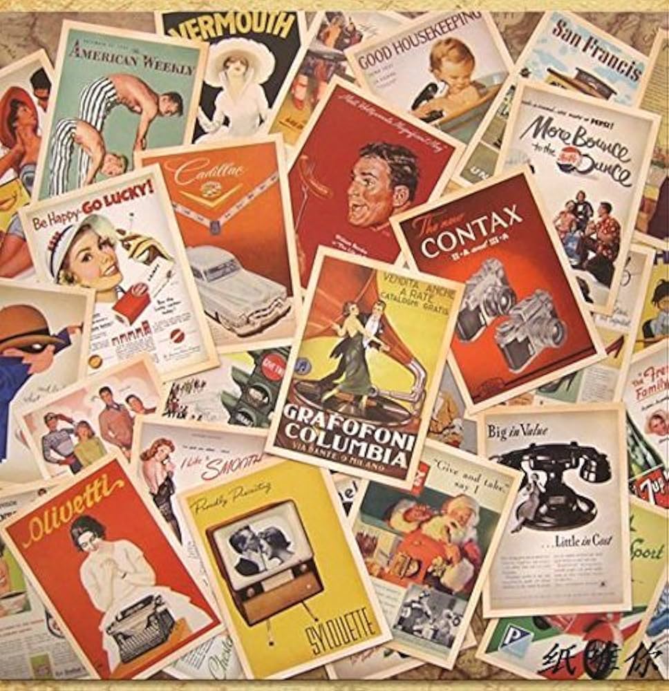 Amazon | 外国 ヴィンテージ 風 ポストカード (広告デザイン 大量 32枚