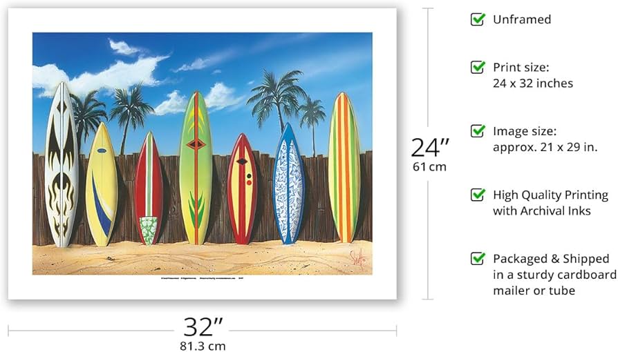Amazon.com: Starting Line Up - Surfboard Art - From an Original