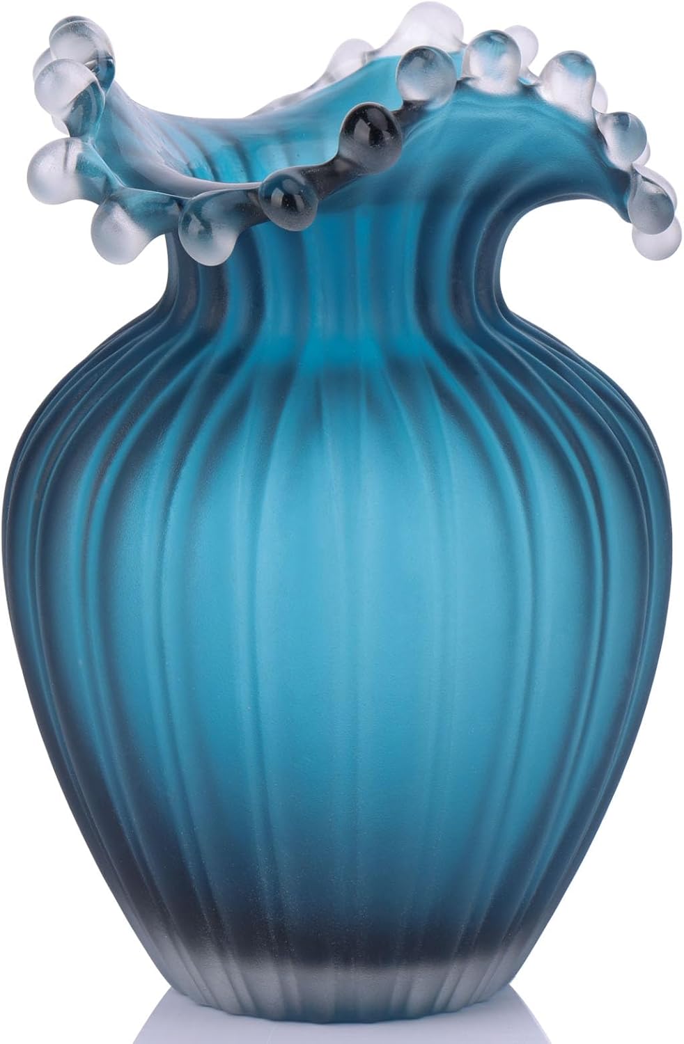 ブルーガラス花瓶 ネイビーブルー センターピース 7インチ ブルー花瓶