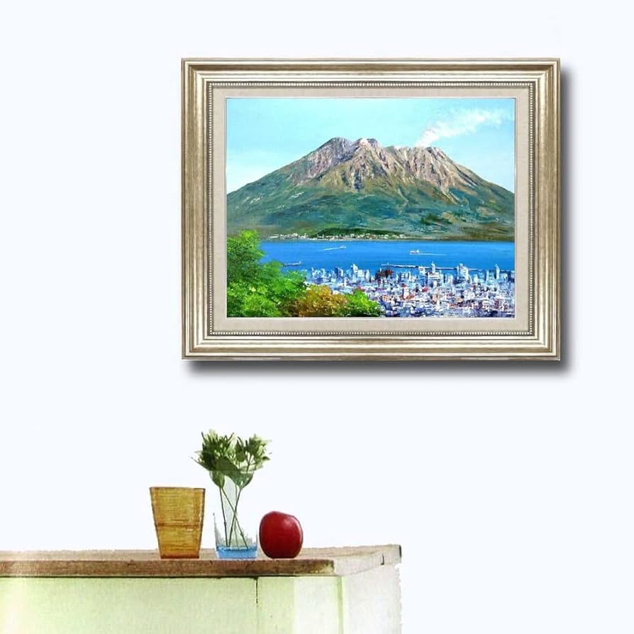 F10 肉筆水彩 日本画 『白富士』 高級木製額縁付属 外寸約713×638mm