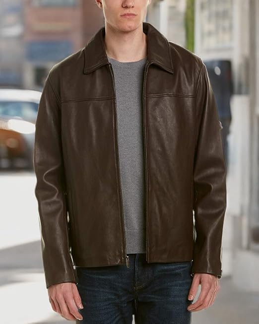 Amazon | Cole Haan メンズスムースレザー襟付きジャケット カラー