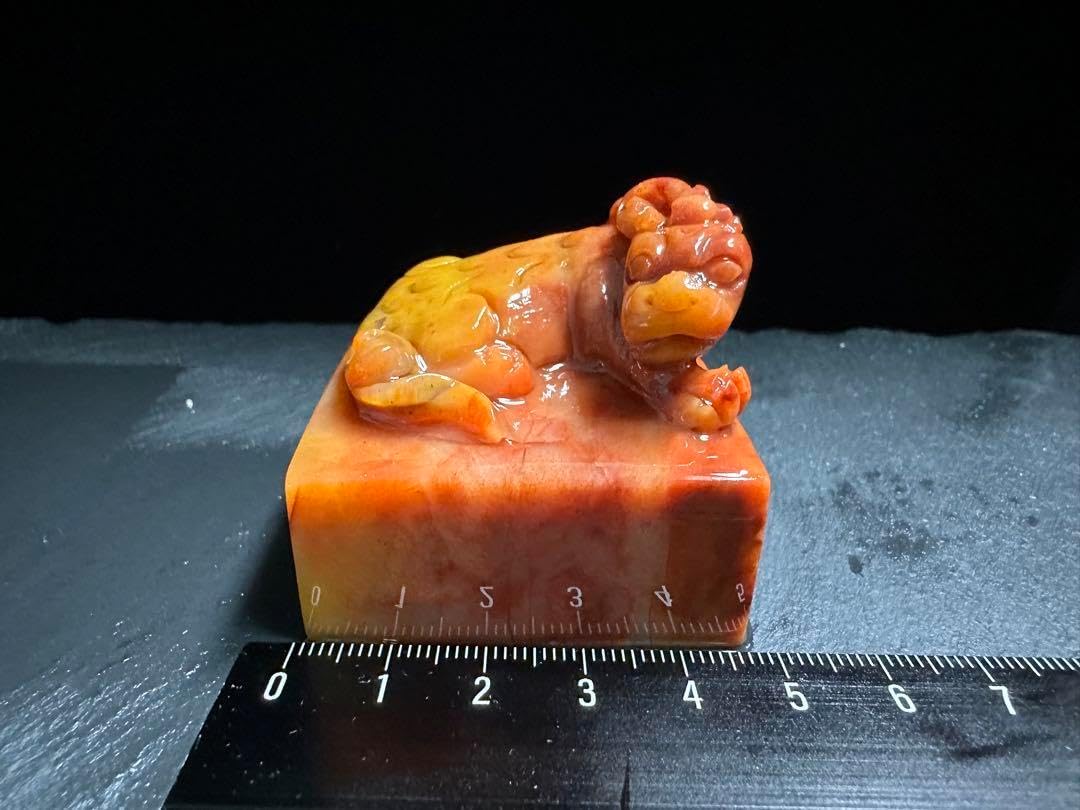 111 紅石瑞獣 ラオス石 手彫り 篆刻 書道 印材 落款 遊印 雅号 箱付き