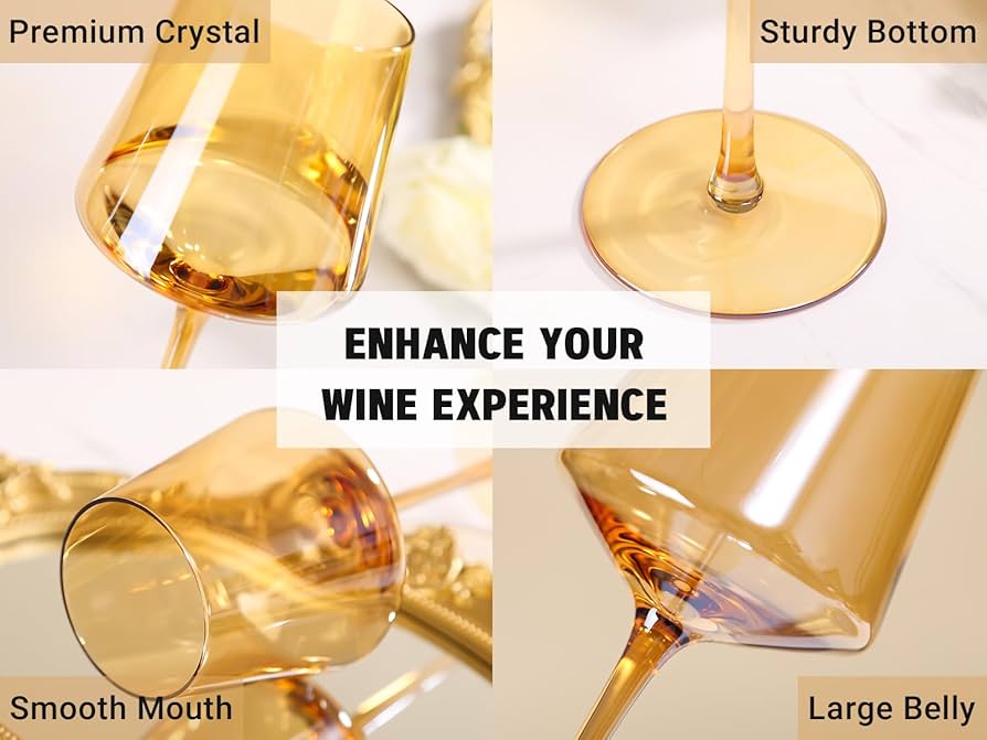 Amazon.com | Physkoa Amber Wine Glasses Set of 6-16oz Hand Blown