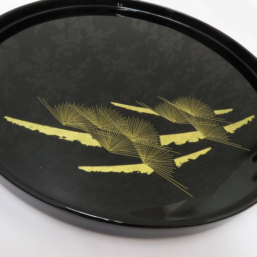 Amazon.co.jp: 前古孝人 輪島塗 丸盆 平盆 お盆 漆器 黒 能登輪島 沈金