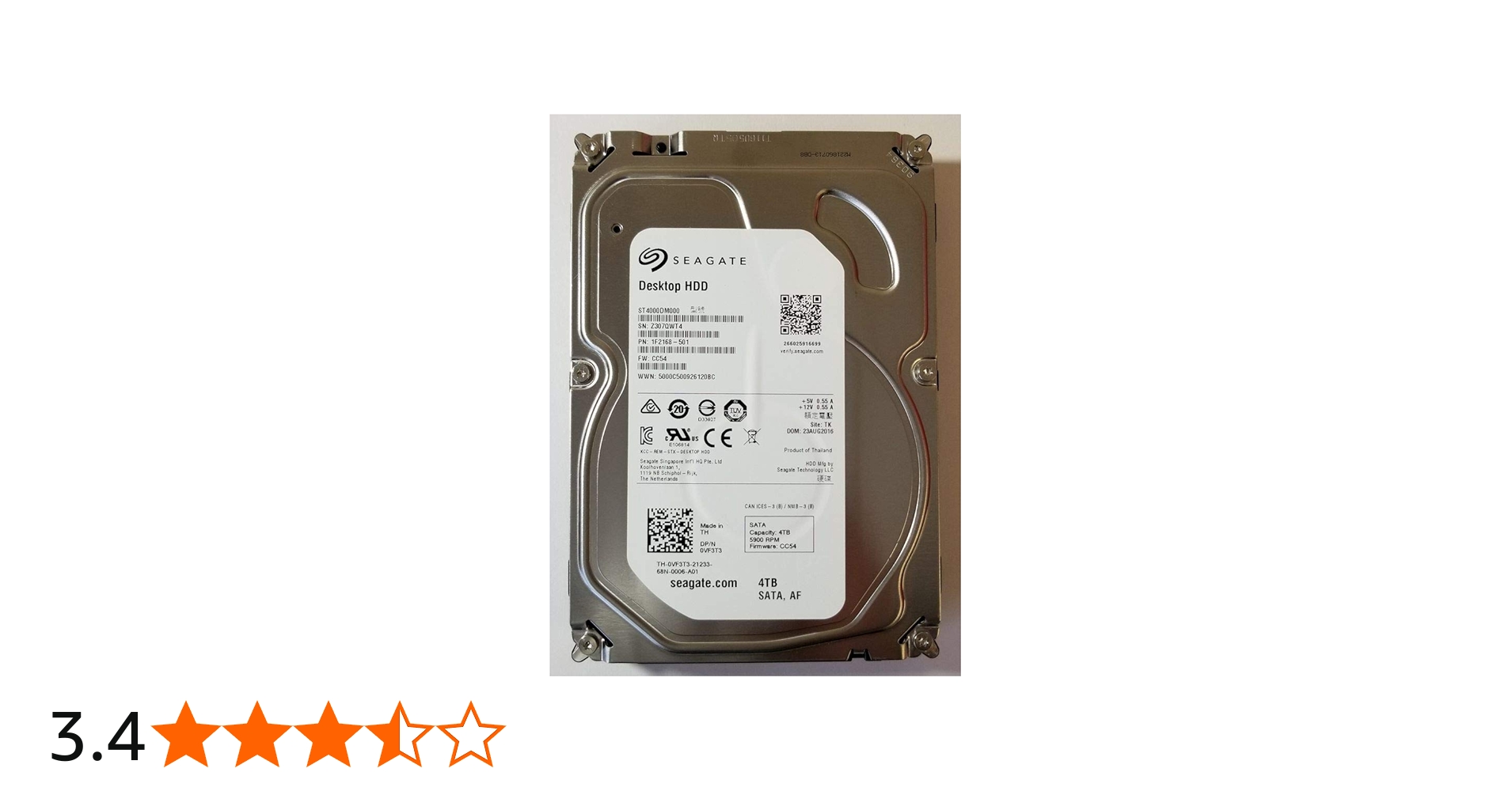 Amazon | Seagate (シーゲイト) 4TB HDD 5.9K RPM 3.5インチ 6Gb/s