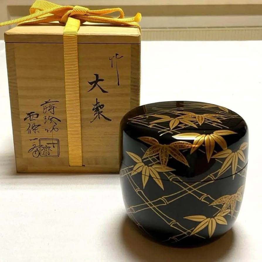 茶道具 蒔絵師 西條一斎作 棗 茶入 共箱 田舎家蒔絵 中棗 螺鈿