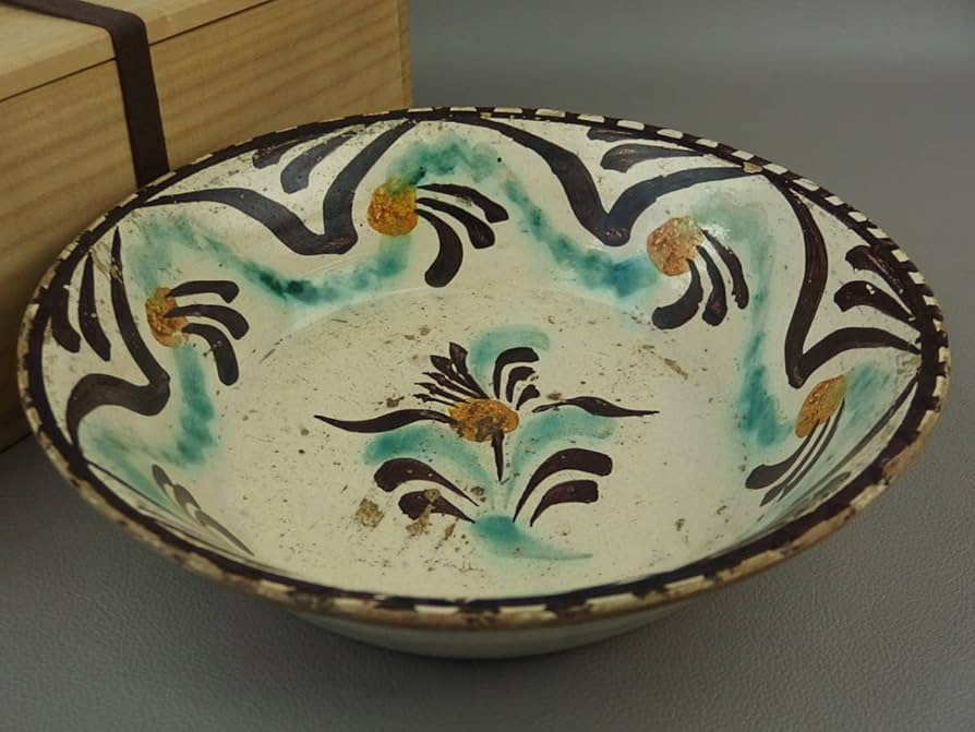 ペルシャ陶器骨董青瓷窯花草文様飾皿イスラエル陶器古美術