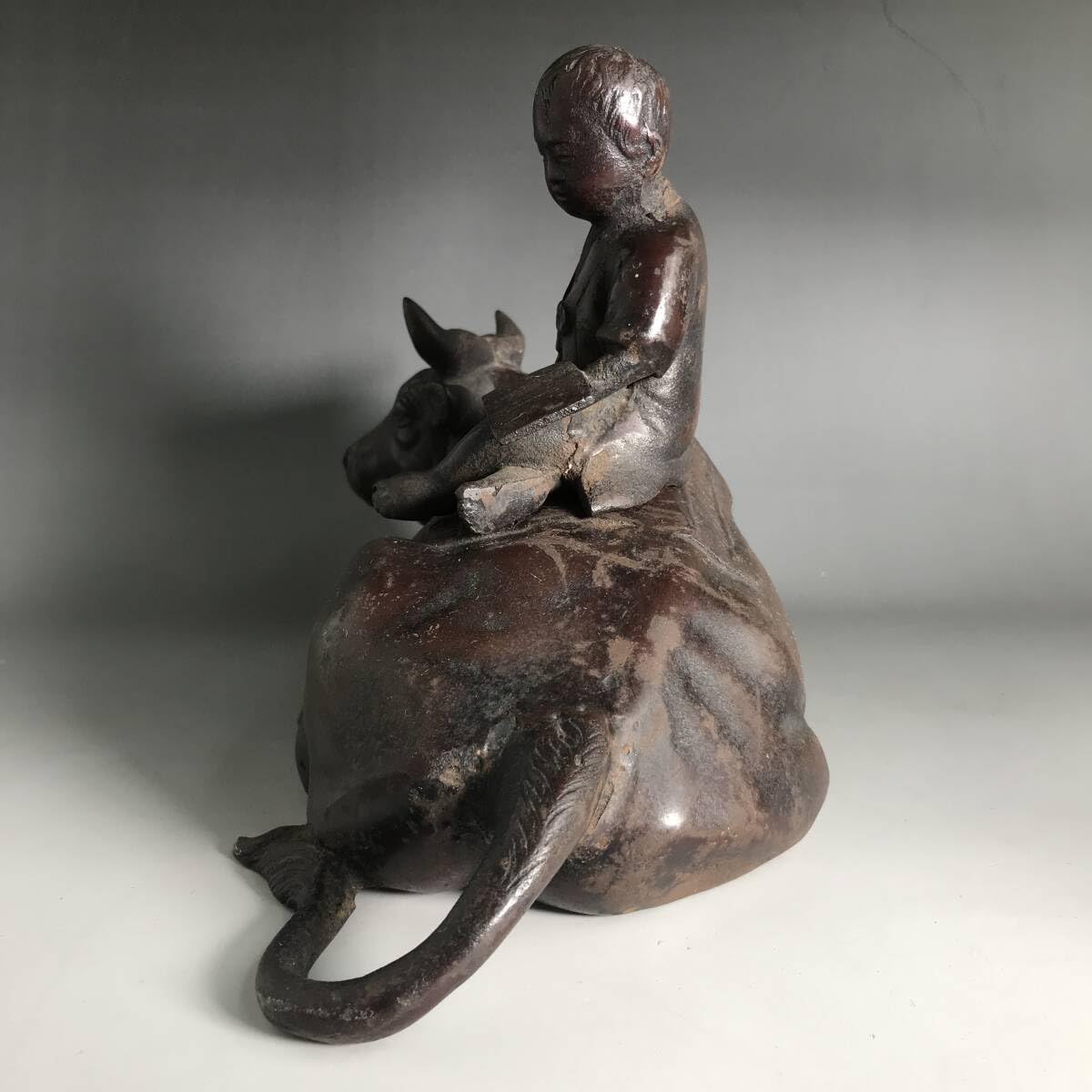 書道具 古鉄製 金工細工文官立像 文鎮置物 オブジェ 書斎飾☆時代物