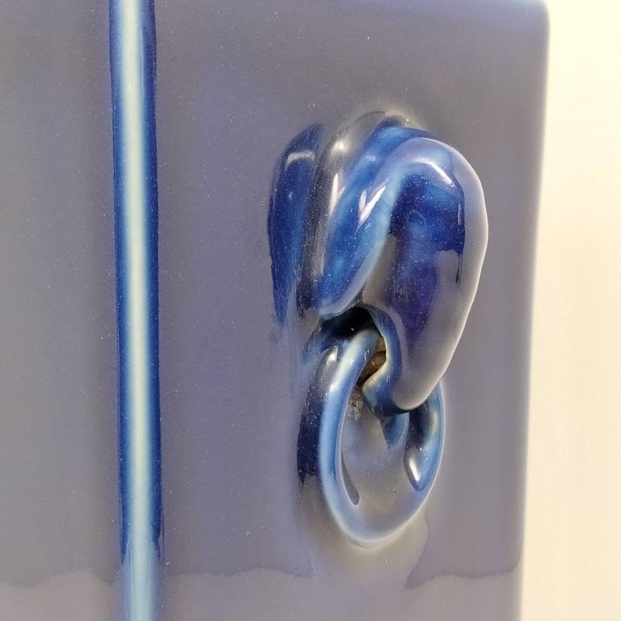 Amazon.co.jp: x130 中国 清代 藍釉 象耳方形瓶 角花瓶 高さ25.5cm