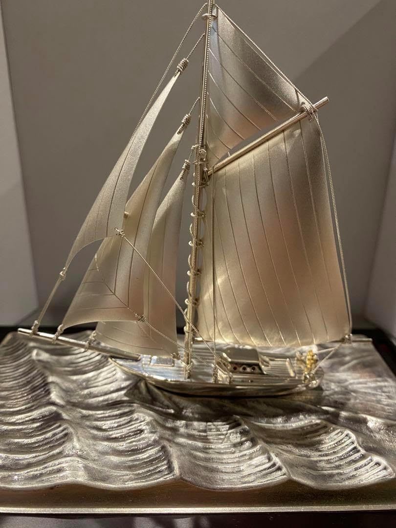 定価33万円刻印 Silver 985 関武比古 銀製ヨット2本マスト 5号