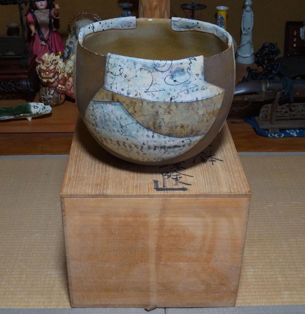 現代陶芸家 人見啓一造 大型造形彩泥深鉢『海底探険』彩泥象嵌 共箱 90