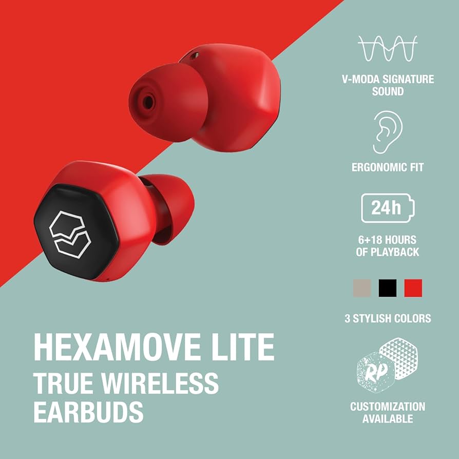 Amazon.com: V-MODA Hexamove Lite, Wireless Earbuds - Red (HEXM