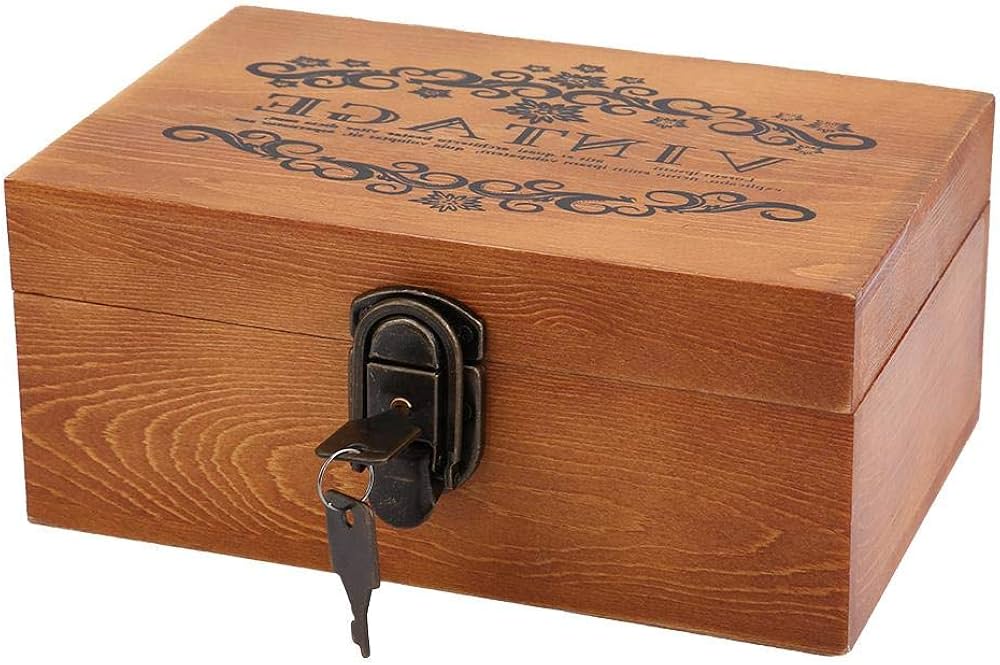 Amazon｜収納ボックス 木製ボックス 秘密の木箱 アンティーク風 鍵付き