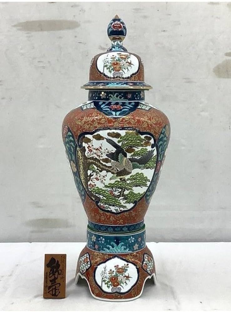 希少 湖東焼飾り壺 金襴手立体釉 大型美品 希少 湖東焼飾り