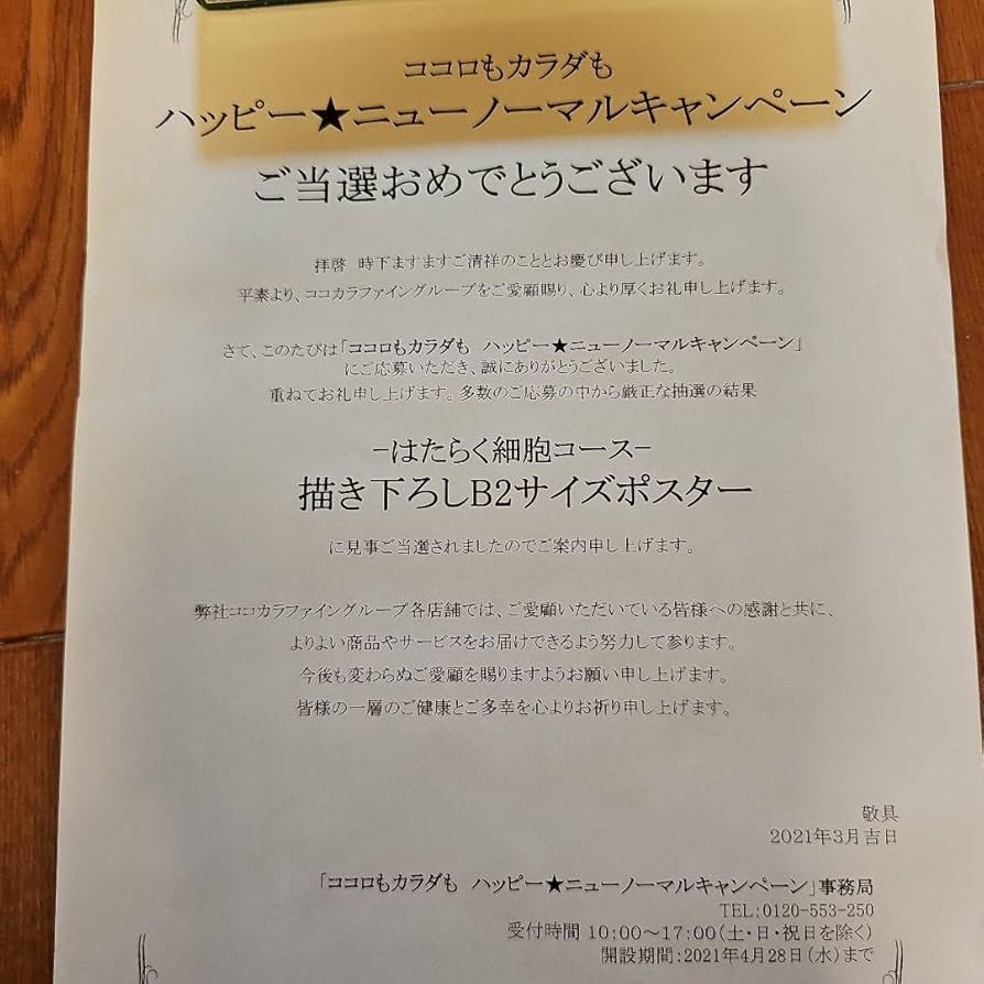 はたらく細胞 クラッシュフィーバー 当選品 直筆サイン 色紙 白血球