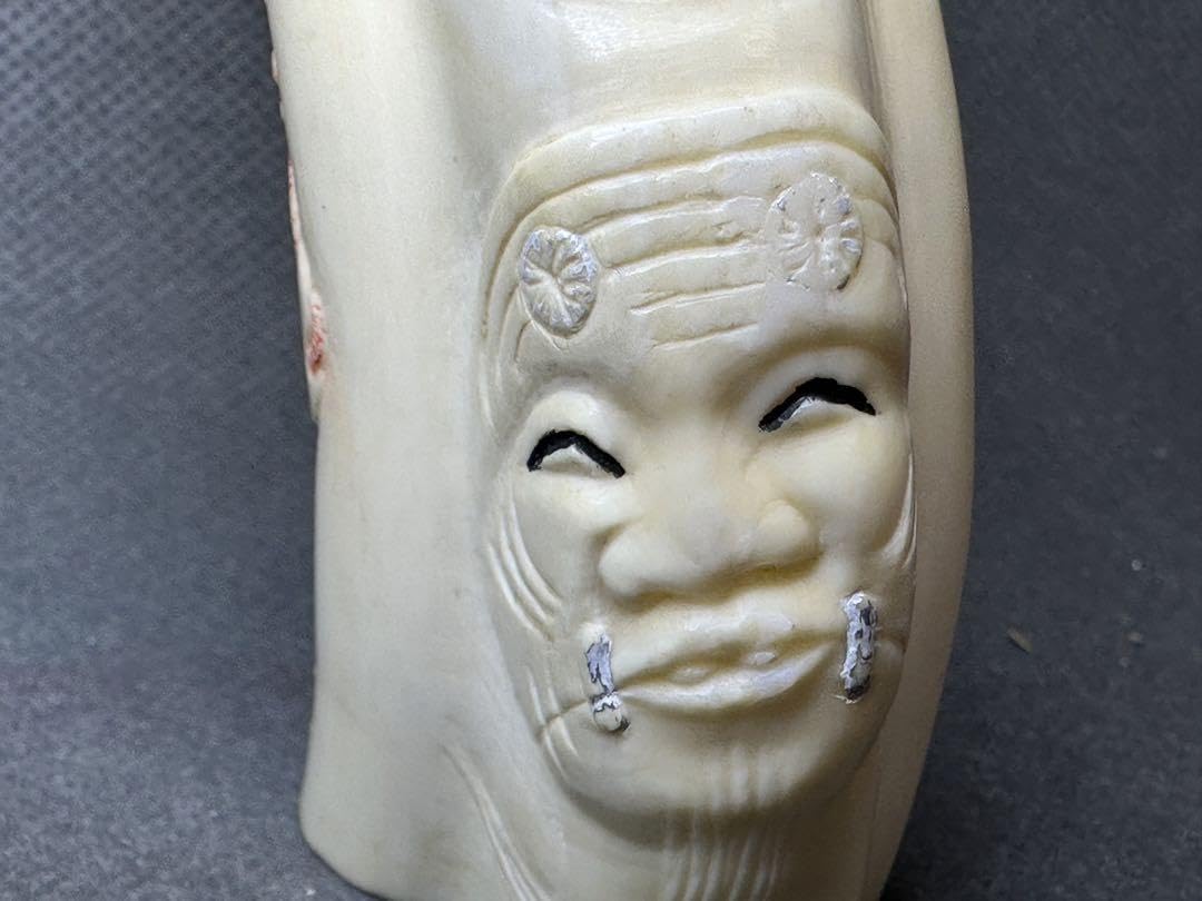 極上根付小面と翁面和装小物古美術品 置物彫刻 細密細工骨董