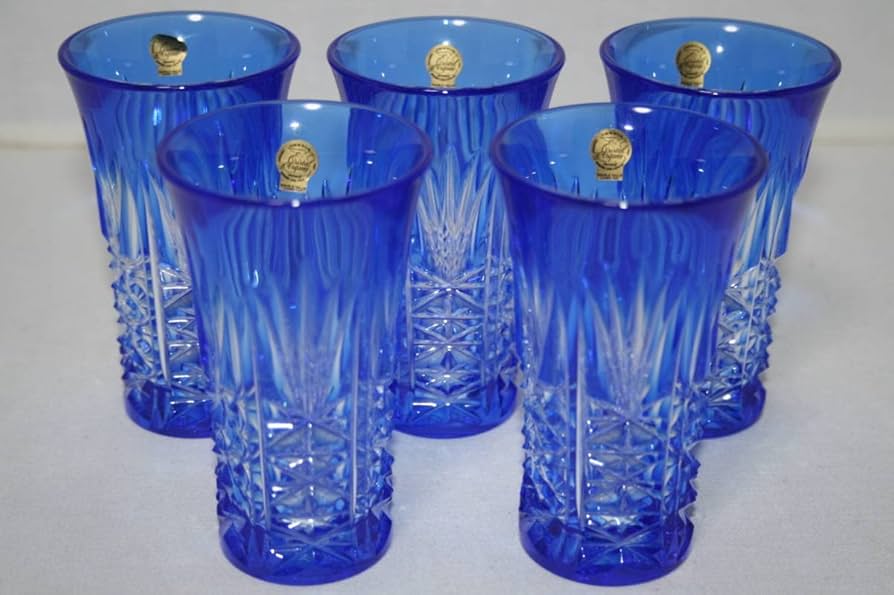 旧東独製 カメイガラス 被せ切子 クリスタルドナウ ワインペアグラス