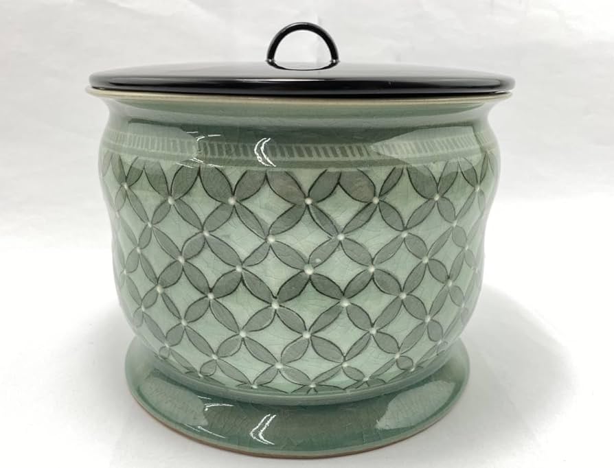 美品 茶道具 水差し 芳山 七宝繋ぎ 陶芸 茶器 直径16.5×高16cm 茶器