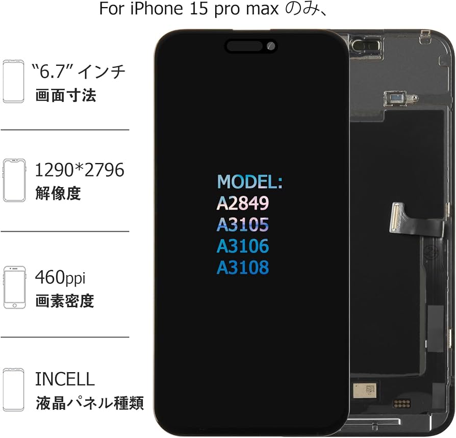 Amazon.co.jp: SRJTEK For iPhone 15 Pro Max incell 液晶パネル 画面