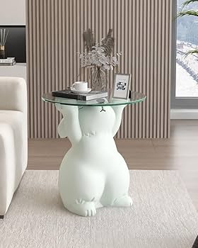 ガラストップサイドテーブル ガラストップベッドサイドテーブル 中 猫