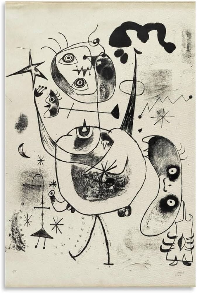 ジョアン・ミロの作品を描いたシュルレアリスムアートのプレート