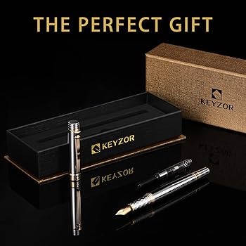 Amazon | Keyzor 高級万年筆 - ファンシーなシ(シルバー)ペン 24K