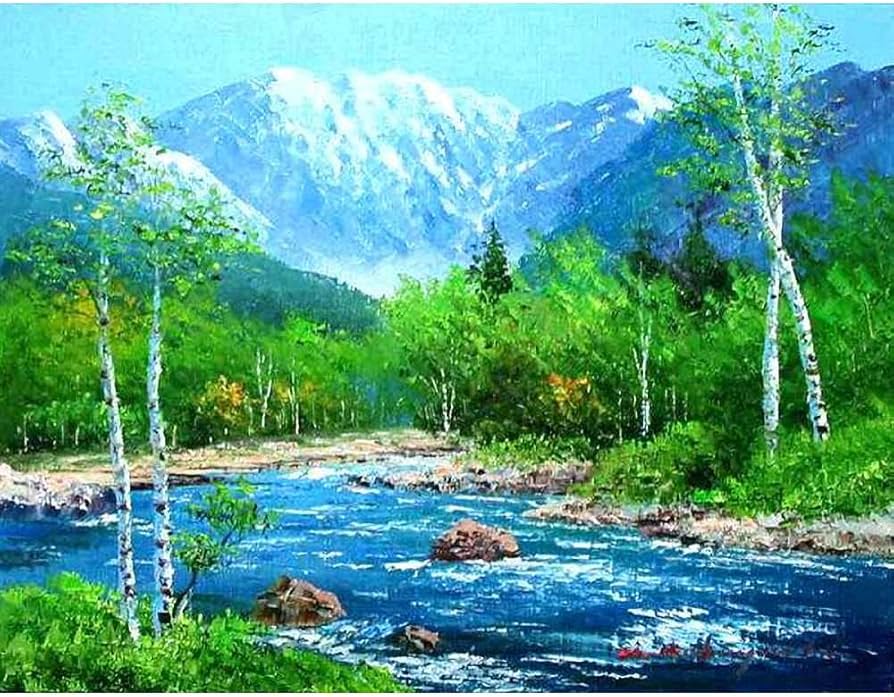 真作】絵画 油彩8号 木立の向こうの白い家 異国情緒あふれる風景画 W93