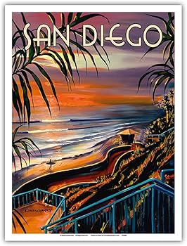 Amazon.com: San Diego - California Sunset - Vintage Travel Poster