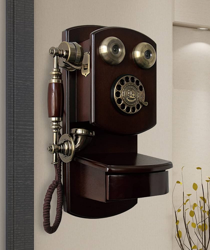 Amazon.co.jp: レトロな木製壁掛け回転式ダイヤル固定電話コード付き