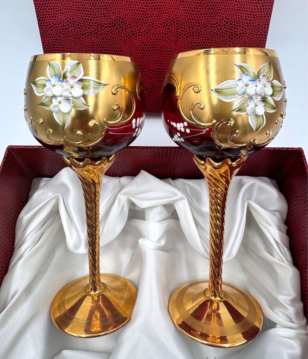 ムラノ イタリア ワイングラス 金彩 ヴェネチアガラス 14.5cm