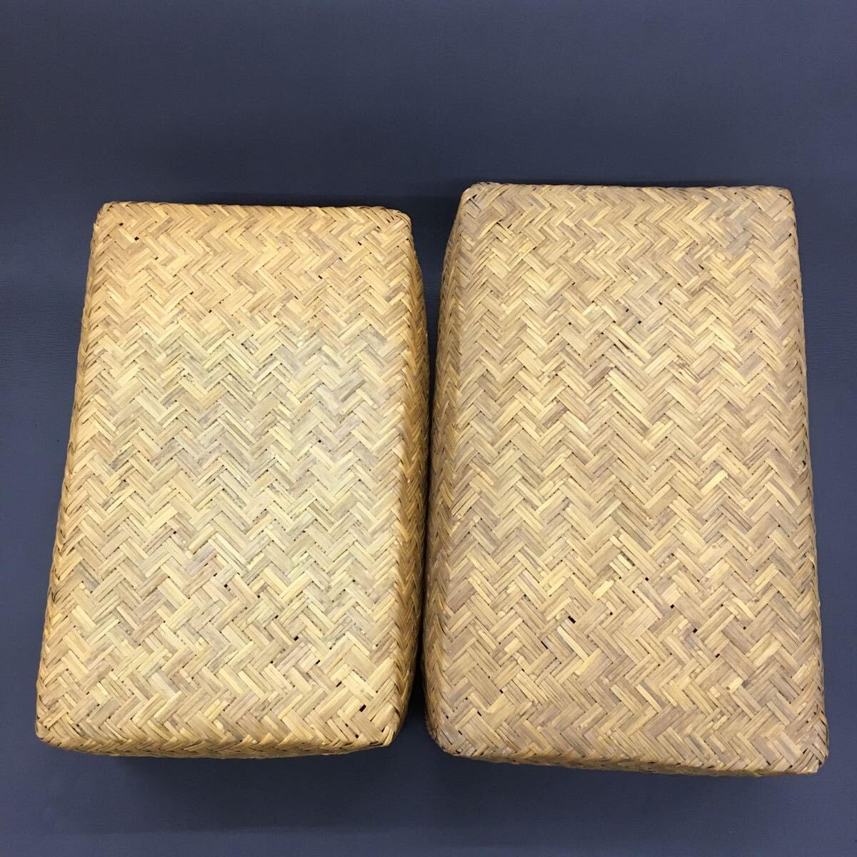 ヴィンテージ竹行李ボックスこうり竹籠網代白竹竹細工竹工芸小物入れ
