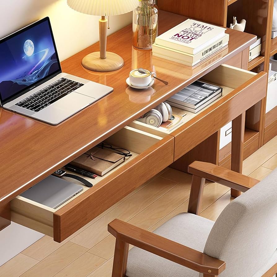 Amazon.co.jp: ソリッドウッドライティングデスク、収納引き出し付き