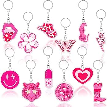 12 Pcs Preppy Key Chain for Girl Pink Hippie Art Ornaments Acrylic
